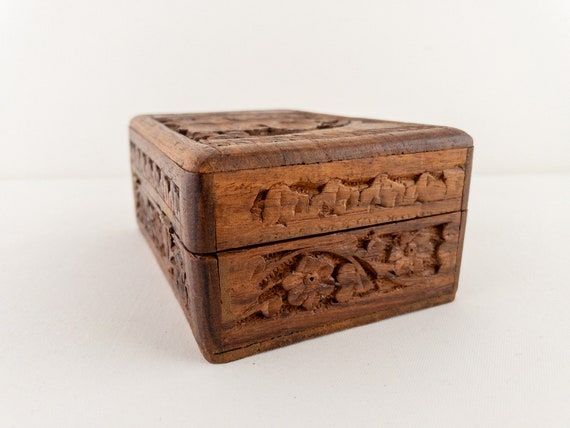 Vintage Carved Wood Box, Hand Carved Sheesham Woo… - image 6