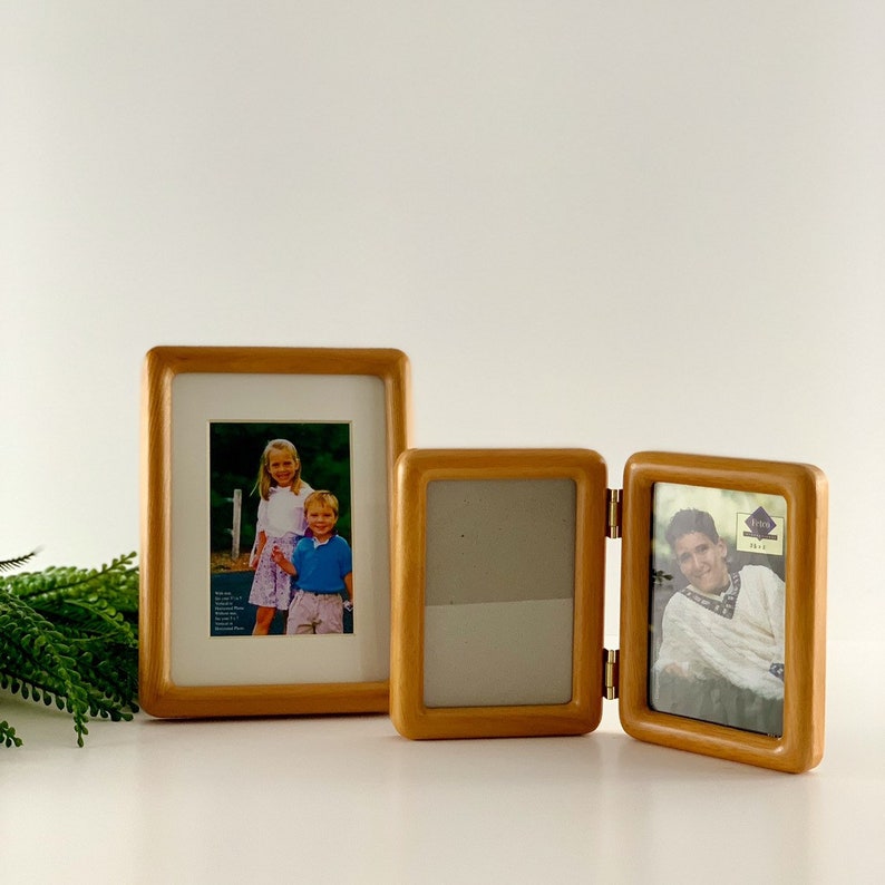 Vintage Teak Picture Frames Set Of 2 Danish Modern Style Easel Backing And Glass 5 X 7 Double Hinged 3 1