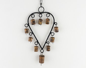 Vintage Iron Heart Wind Chime with Bells, Garden Art, Patio Deck Decor