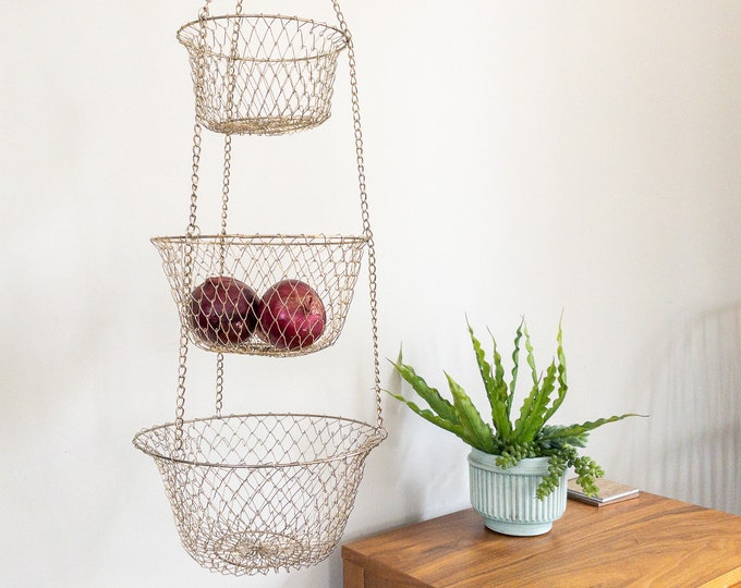 Three Tier Wire Mesh Hanging Baskets Kitchen Produce Storage Etsy