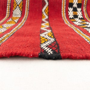 Vintage Wool Moroccan Berber Kilim Rug, Handmade Red Morocco Rug, Woven Wall Hanging image 7