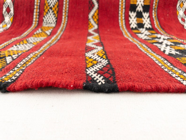 Vintage Wool Moroccan Berber Kilim Rug, Handmade Red Morocco Rug, Woven Wall Hanging image 7