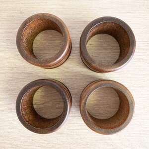 Vintage Wood Napkin Ring Set Set of 4 Brown Wooden Napkin Rings Holders image 4