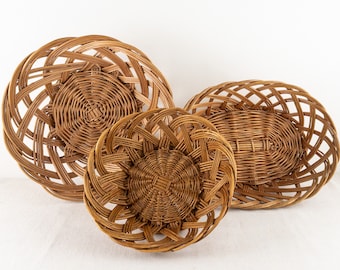 Vintage Wicker Rattan Baskets, Use as Bread Baskets, Fruit Bowls, Catchalls, Basket Wall Decor