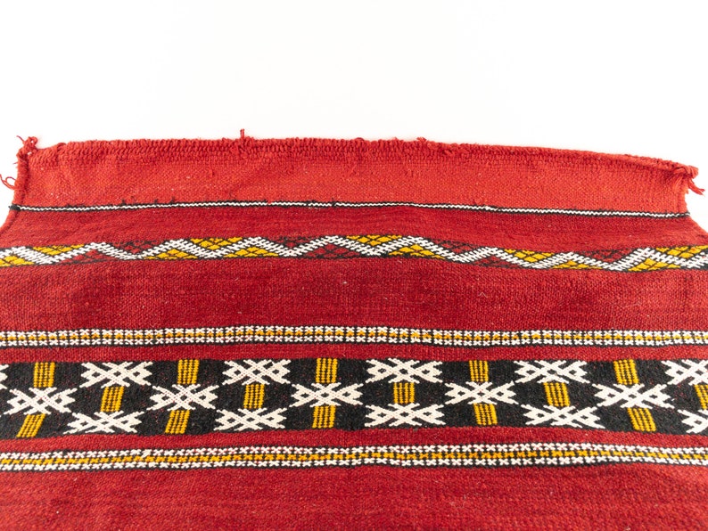 Vintage Wool Moroccan Berber Kilim Rug, Handmade Red Morocco Rug, Woven Wall Hanging image 2