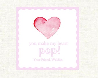 You Make My Heart Pop Valentine, Pink Heart Tag (Printable PDF)
