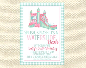 Waterslide Birthday, Splish Splash, Watercolor slide