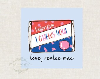 Bubble Gum Valentines Tag- INSTANT DOWNLOAD-