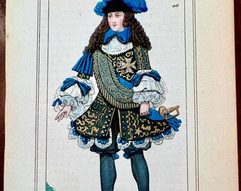 1852 French Hand Colored Engraving Louis Grand Dauphin Son of Louis XIV Antique Costume Print