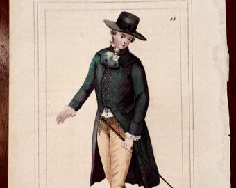 1852 French Hand Colored Engraving Bourgeois 1786 Louis XVI Antique Costume Fashion Print