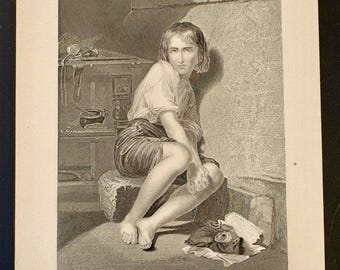Antique Louis XVII in the Temple Steel Engraving – Gustave Wappers – Selmar Hess New York – French Royalty