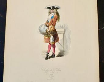 1864 Pauquet Frères French Costume Print – Chevalier de St. Louis – Louis XIV 1693 – Antique Hand Colored Plate