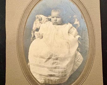 Antique c.1905 Baby Portrait Photograph Edwardian Oval Card Mount