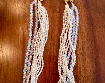 Vintage Designer piece Faux Pearl & Multi Strand Crystal Necklace by Carolee