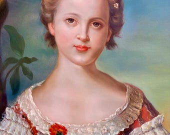 Vintage Oil Portrait of Princess Louise Marie, France, King Louis XV, Not a Print
