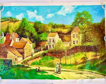 Vintage "The Hermitage at Pontoise" Genuine Oil Painting, by Camille Pissarro.