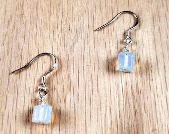 Sparkly earrings, Opal earrings, gemstone earrings, gemstone jewelry, dangle earrings, white earrings, minimalist dangle earrings