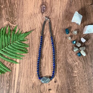 Blue & Gray Stone Necklace, Lapis Lazuli, Labradorite, Hematite necklace, Gemstone statement necklace, Unique stone necklace