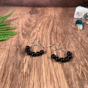 Hoop earrings, small hoop earrings, Black Onyx hoop earrings, black hoop earrings, black earrings, gemstone earrings, lightweight earrings