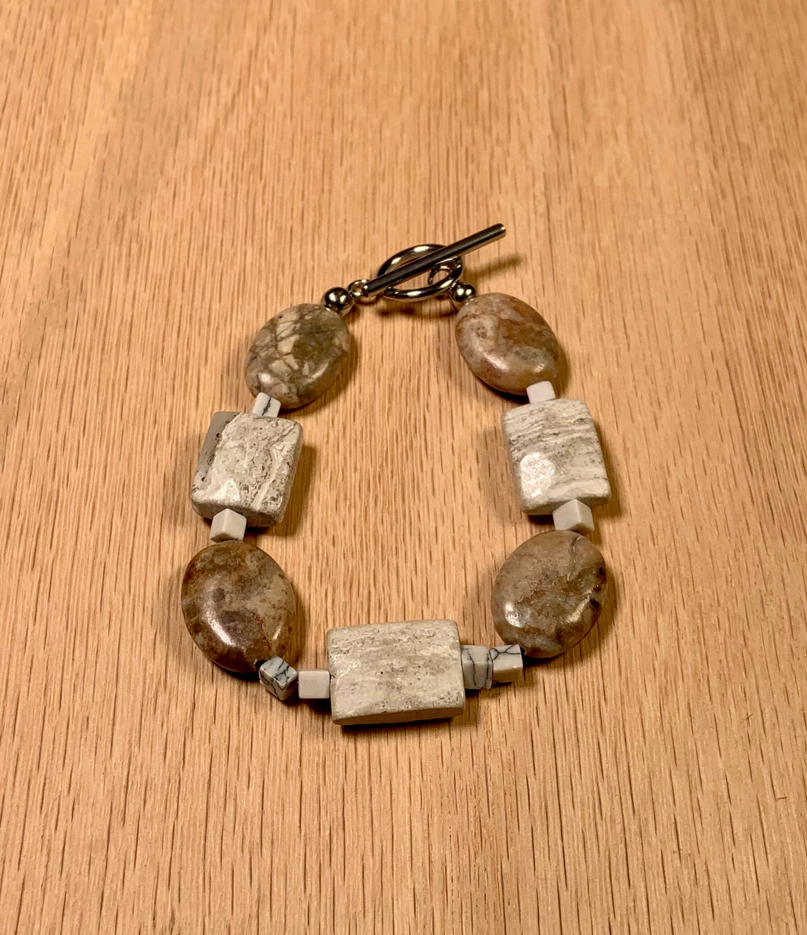 Tan Bracelet Brown Bracelet Marble Bracelet White Howlite Bracelet Sand