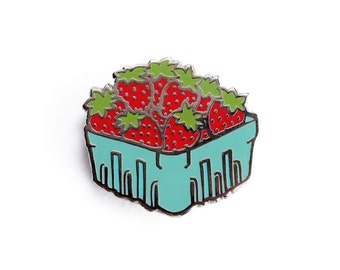 Strawberry Basket Enamel Pin - Fruit Lapel Pin // Hard Enamel Pin, Cloisonné, Pin Badge