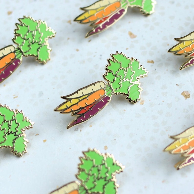 Rainbow Carrots Enamel Pin Vegetable Colorful Produce// Lapel Pin // Hard Enamel Pin, Cloisonné, Pin Badge image 1