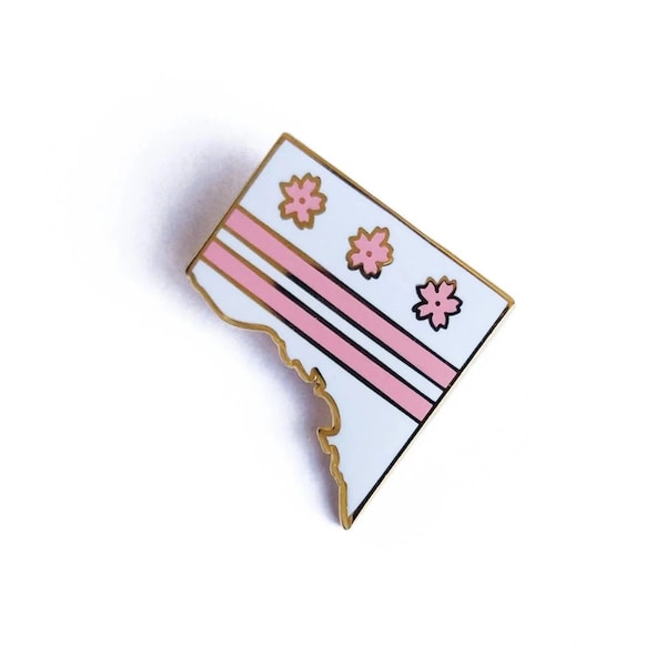 Cherry Blossom DC Flag Enamel Pin - Pink Flower Sakura Washington District of Columbia Lapel Pin // Hard Enamel Pin, Cloisonné, Pin Badge