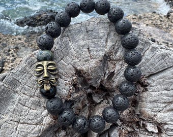 Lava Obsidian Tiki Bracelet