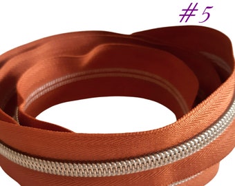 Size 5 Nylon Zipper Tape by the metre with light bronze teeth / Rust zipper tape / #5 zipper tape for bagmakers