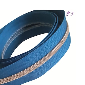 Size 5 Nylon Zipper Tape by the metre with light bronze teeth / Teal zipper tape / #5 zipper tape for bagmakers