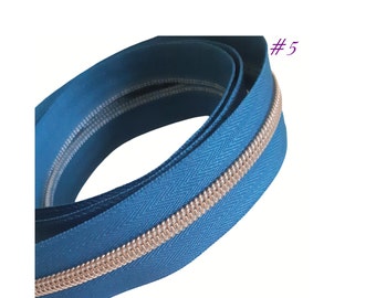 Teal #5 Nylon Zipper Tape: Light Bronze Teeth, Bag Making