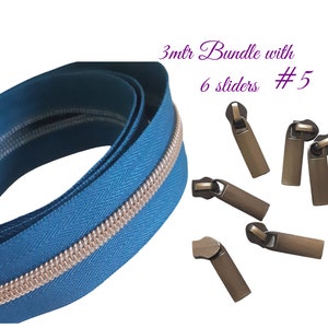 3mtr Zipper Bundle with sliders  | Bronze Zipper slider 6pk | #5 long plain zipper pull