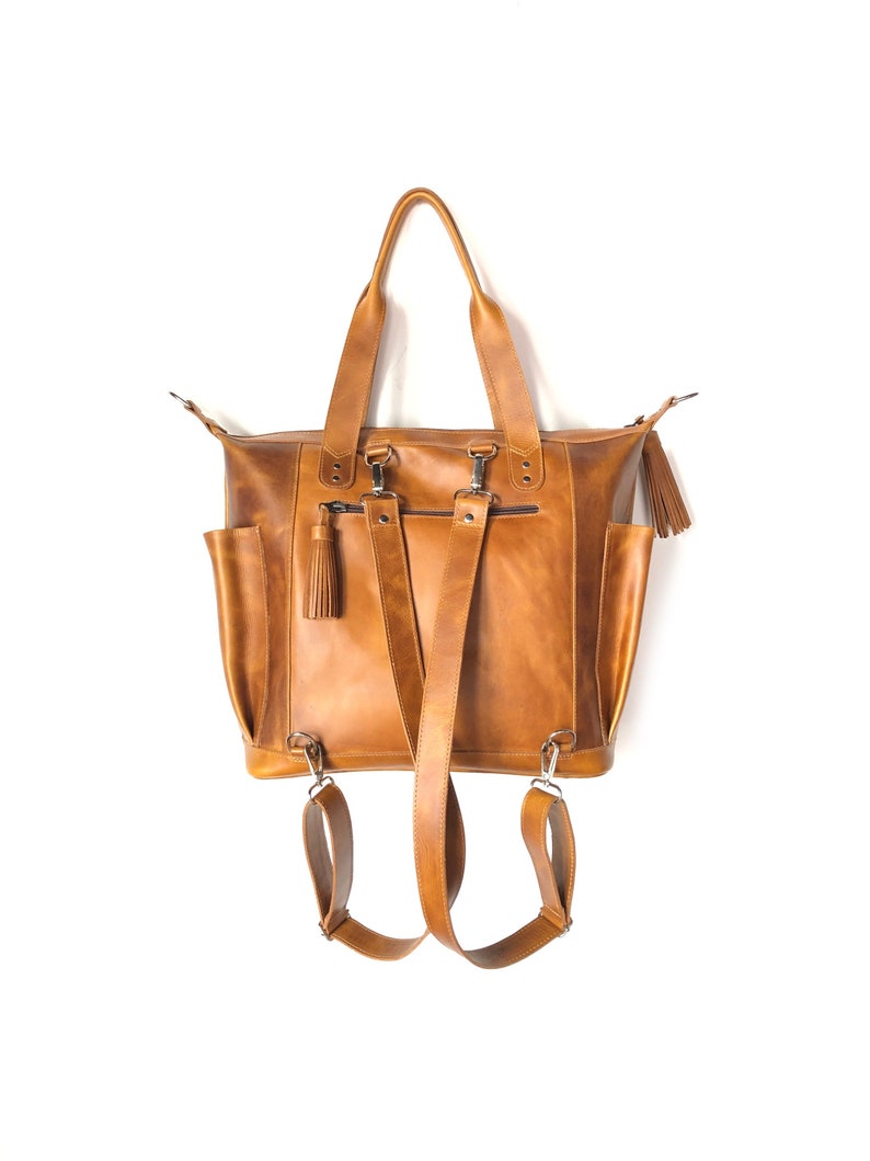 Classic Leather Backpack, Convertible Backpack, Backpack Women, Huipil, Leather Backpack image 3