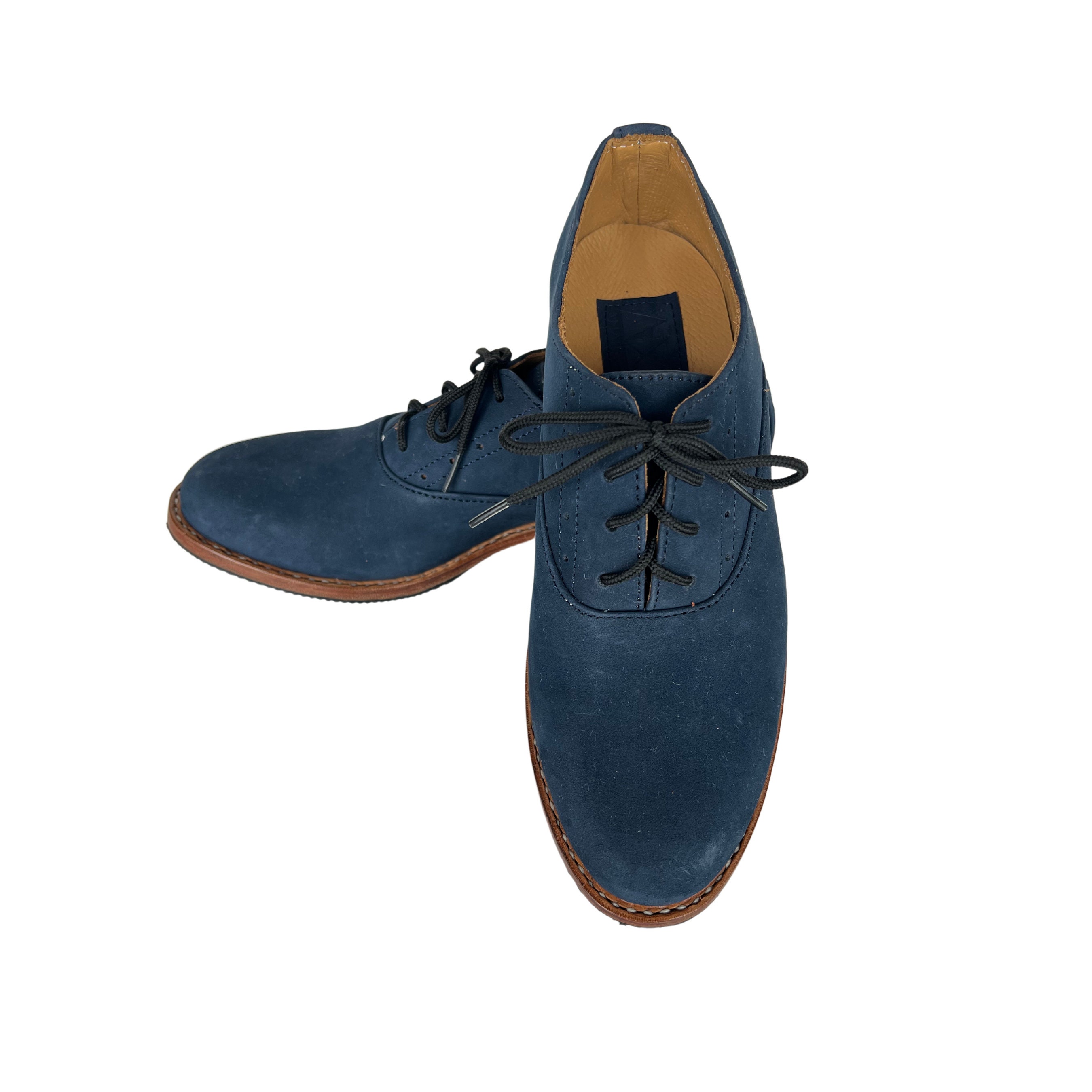 womens blue suede oxfords