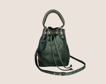 Aubrey Bucket Bag, Leather Bucket Bag, Leather Bucket Purse, Womens Purse, Leather Bag, Green Leather Bag