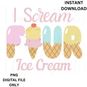 Ich schreie VIER Eis mehrfarbig png, vierjähriges Geburtstagsshirt png, Mädchen 4. Eistüte Geburtstagsshirt png