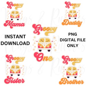 Groovy One png, Groovy One Girl png family bundle, mama, daddy, sister, brother, 1st groovy birthday shirt png
