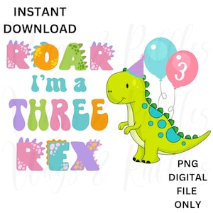 Girl Three rex png, Three-a-saurus png, Threerex 3rd birthday shirt png
