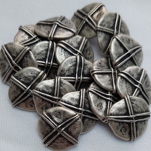 Genuine Vintage 1980’s/1990’s Antique Silver Metal Shank Button Shield Style. Rope Type Cross on Flat Base 18mm / 22mm