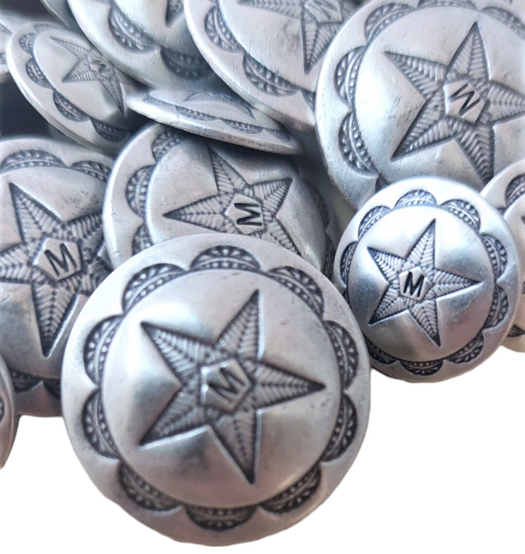 Antique Silver Metal Shank Button / Ranger / Texas Pentagram Star With ...
