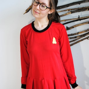 90s space cosplay dress, vintage red mini dress with long sleeve , Size S