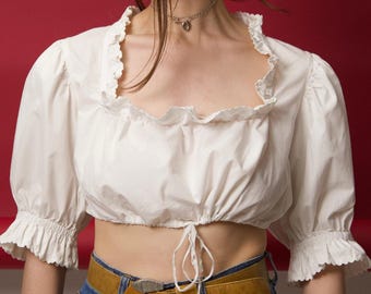 Vintage White Cottagecore Puff Sleeve Crop Top Oktoberfest Size S/M