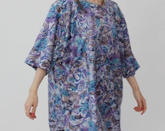Vintage Oversized Floral Print Tunic Dress One Size