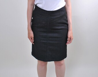 90s black midi skirt, vintage minimalist formal style office skirt, Size XS