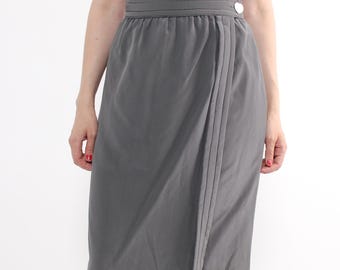 Vintage minimalist silk skirt, 90s Italian wrap midi skirt with button, Size S-M