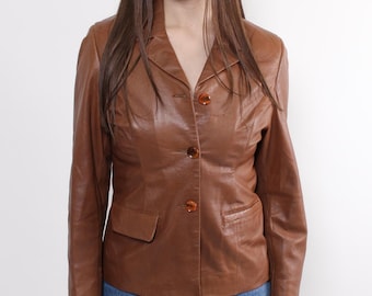 90s brown leather blazer vintage western style cowboy leather jacket, Size M