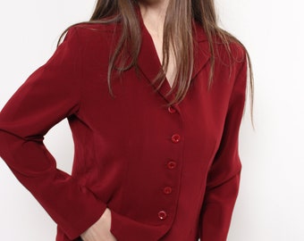 Blazer bordeaux con bottoni tono su tono, revers a tacca, maniche lunghe, giacca vintage M
