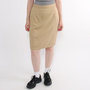 90s beige midi skirt, vintage minimalist polyester skirt, Size L