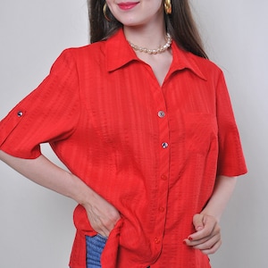 Camicetta vintage anni '90 a righe tono su tono, oversize, maniche corte, abbottonatura frontale, estiva, taglia L