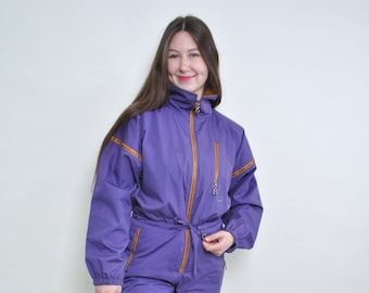 Bogner one piece ski suit, vintage 80s purple snowsuit, Size M